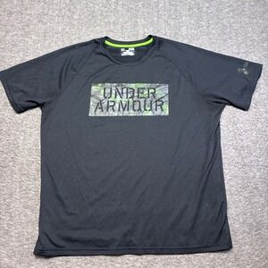 Under Armour T-Shirt Mens XL Black Camo Logo HeatGear Loose Fit Workout Running